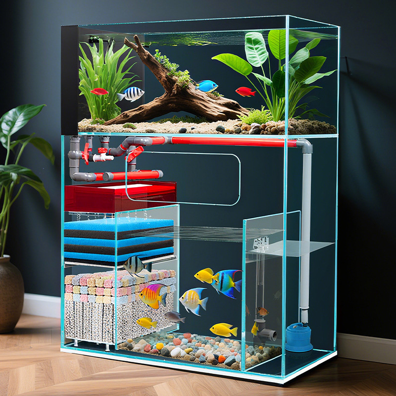 Marine Aquarium With Sump - Double-Layer Floor-Standing Ultra Clear Glass Filter