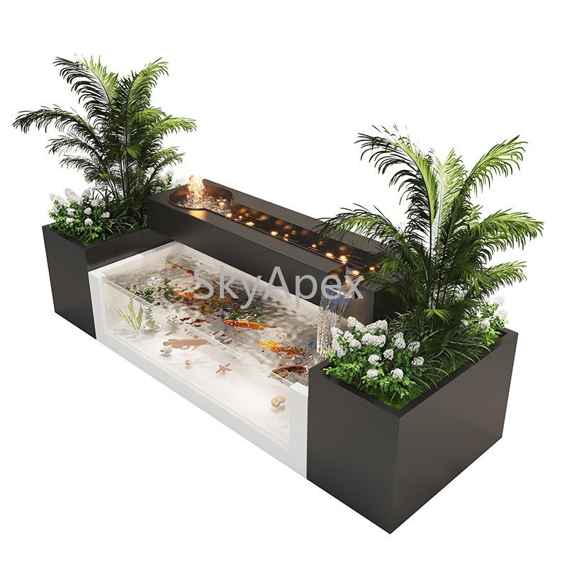 Marine Aquarium With Sump - Stainless Steel Finished Courtyard Fish Pond