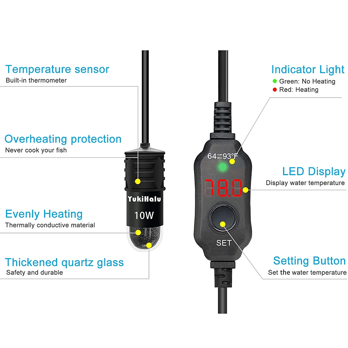 10W Adjustable Aquarium Heater - đánh giá và giá Marine Aquarium Nano